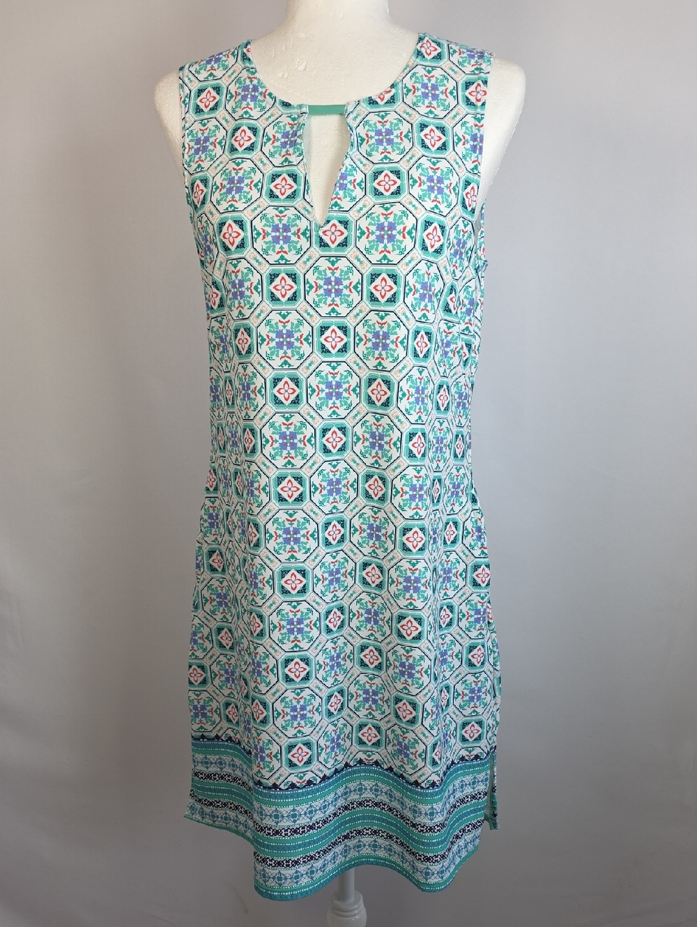 Aqua Et Sol Sleeveless Shift Dress Medium UPF 50+ Geometric Print Summer Resort